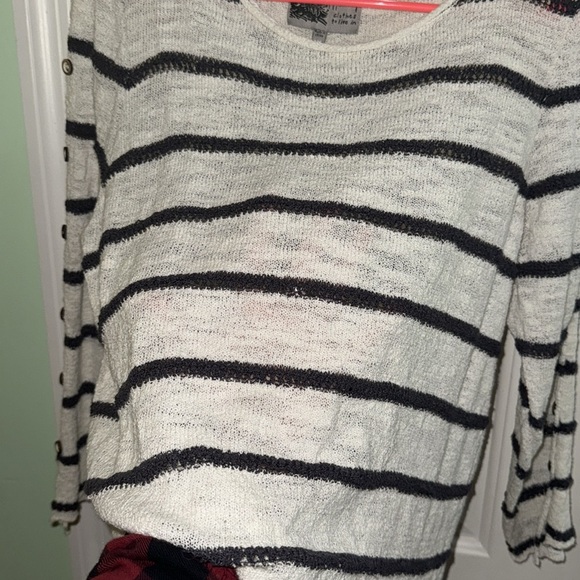 Habitat Clothes to Live In Dark Grey & Wht Striped Loose Knit Sweater Size L - Picture 9 of 9